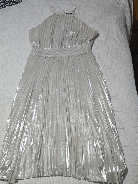Express Dresses & Skirts - Express Metallic Pleated Halter Dress - Silver/Cream